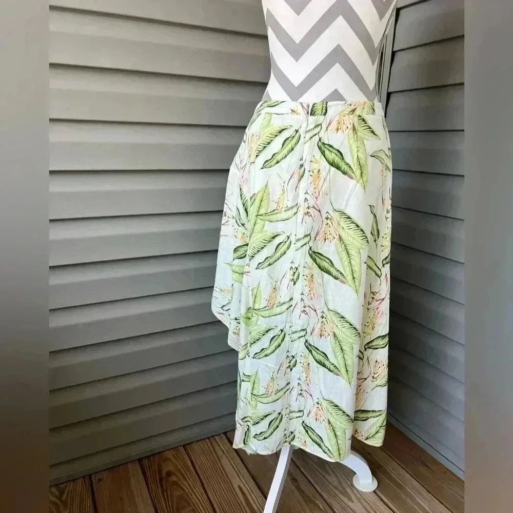 BCBGMAXAZRIA TROPICAL-PRINT ASYMMETRICAL MIDI SKIRT IN MULTI BIRD PRINT Sz M - Picture 10 of 12